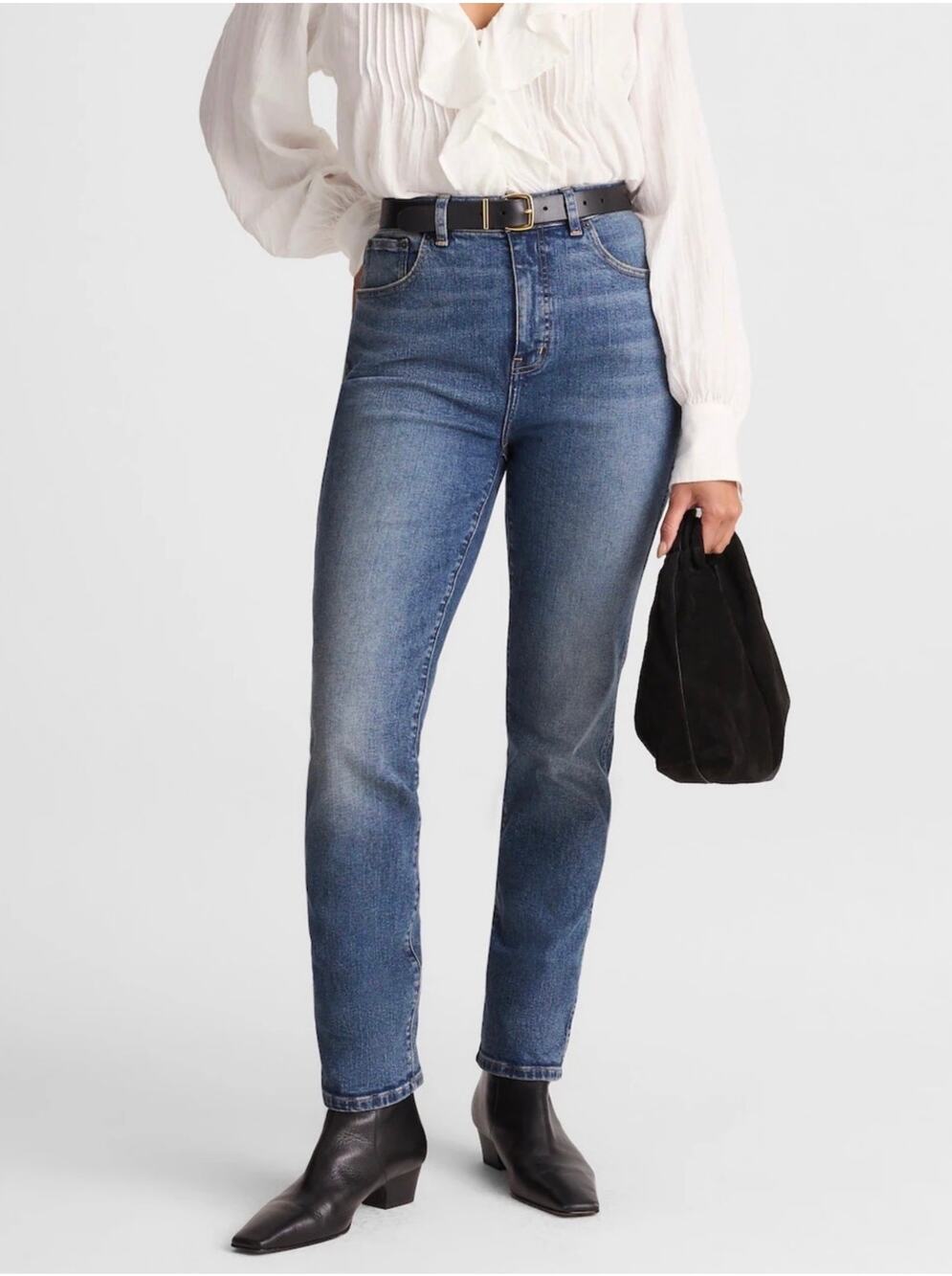Madewell Jeans Womens 31 Tall Curvy Pencil Blue Concho High Rise Slim Straight